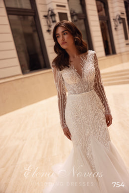 Beaded Illusion Long Sleeve Mermaid Wedding Dress