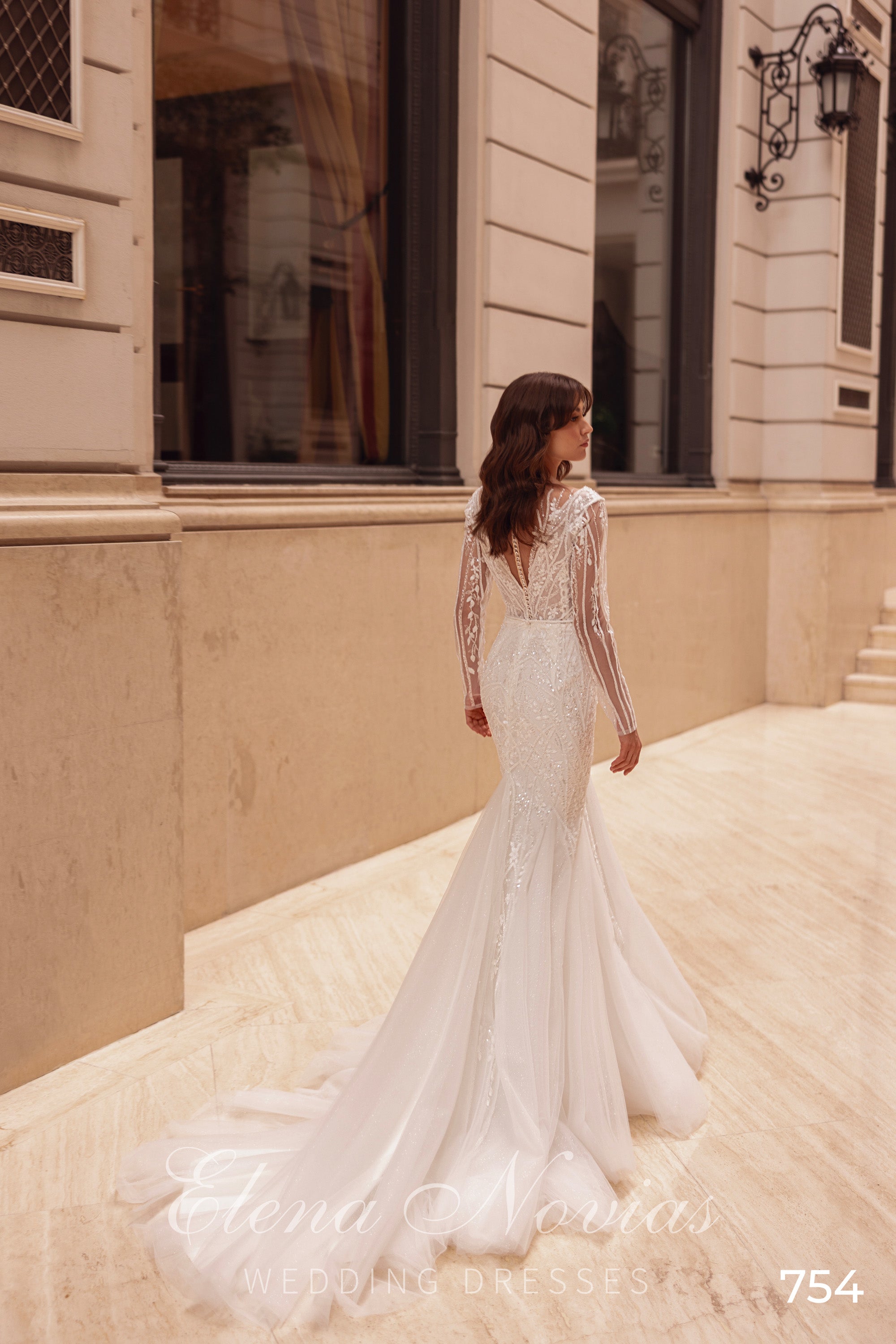 Beaded Illusion Long Sleeve Mermaid Wedding Dress