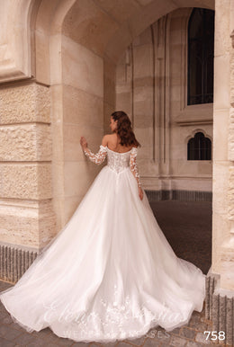 Off-the-Shoulder Floral Tulle Ball Gown Wedding Dress
