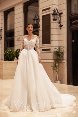 Off-the-Shoulder Floral Tulle Ball Gown Wedding Dress