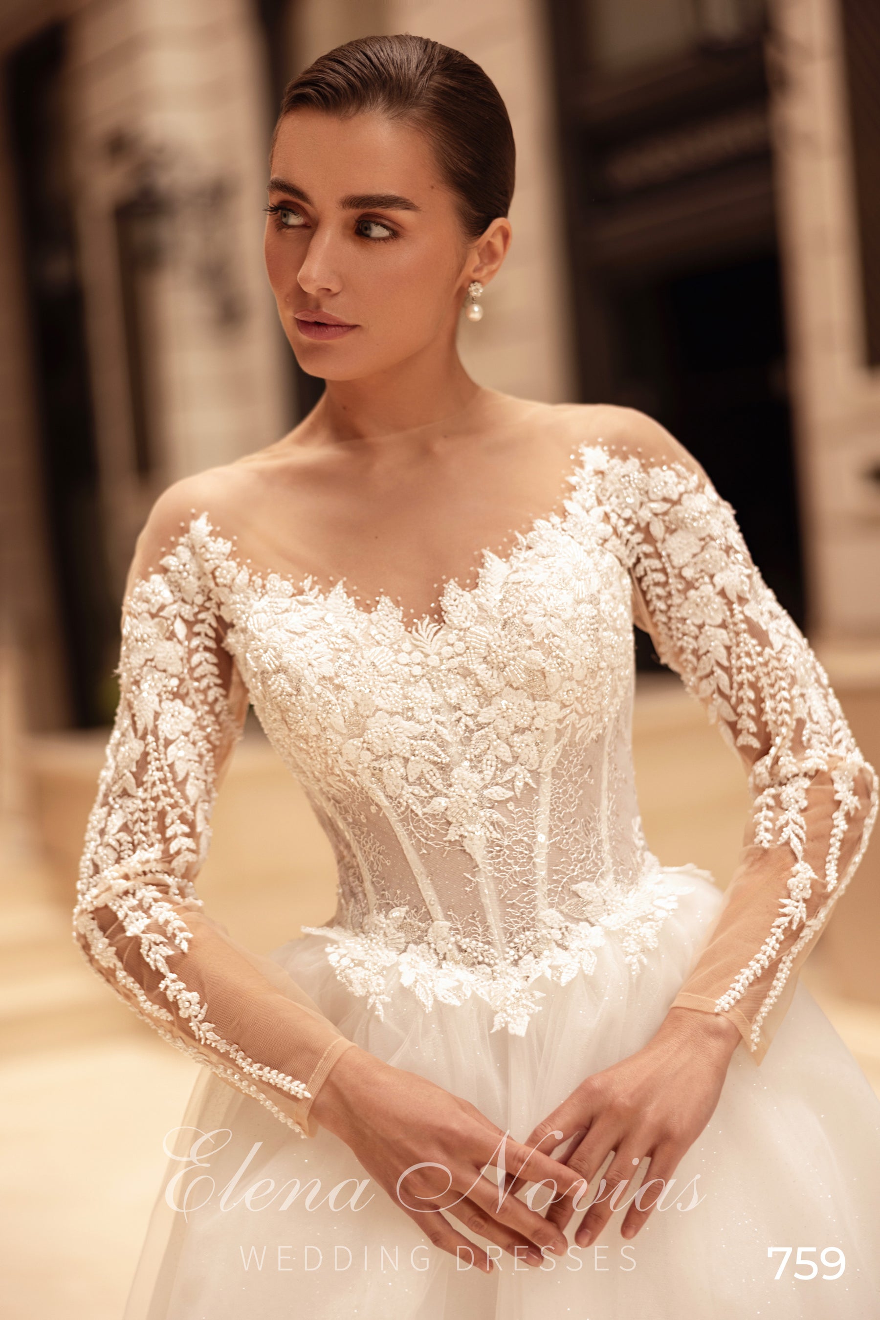 Off-the-Shoulder Floral Tulle Ball Gown Wedding Dress