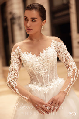 Off-the-Shoulder Floral Tulle Ball Gown Wedding Dress