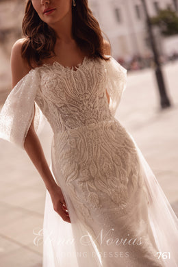 Beaded Lace Mermaid Wedding Dress with Detachable Tulle Overskirt