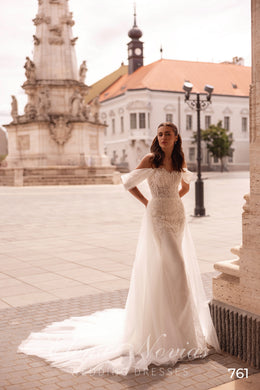 Beaded Lace Mermaid Wedding Dress with Detachable Tulle Overskirt