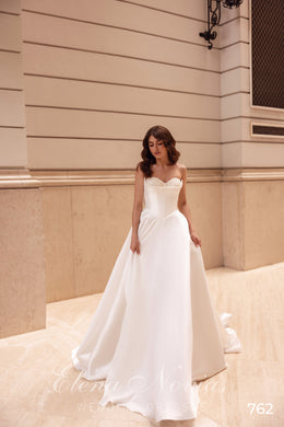 Pearl Beaded Strapless Ball Gown Wedding Dress with Bow Back