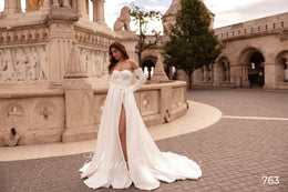 Floral Appliqué Strapless Ball Gown Wedding Dress with Slit