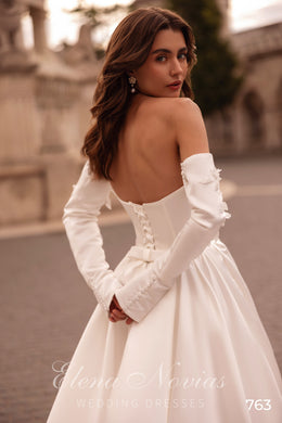 Floral Appliqué Strapless Ball Gown Wedding Dress with Slit