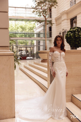 Off-the-Shoulder Lace Mermaid Wedding Dress with Chapel Train