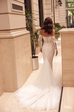 Off-the-Shoulder Lace Mermaid Wedding Dress with Chapel Train