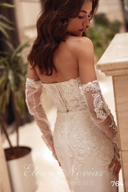 Off-the-Shoulder Lace Mermaid Wedding Dress with Chapel Train