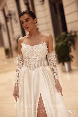 A-Line Satin Wedding Dress with Lace Bodice and Slit