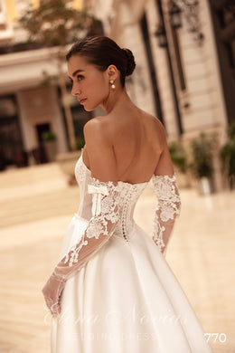 A-Line Satin Wedding Dress with Lace Bodice and Slit