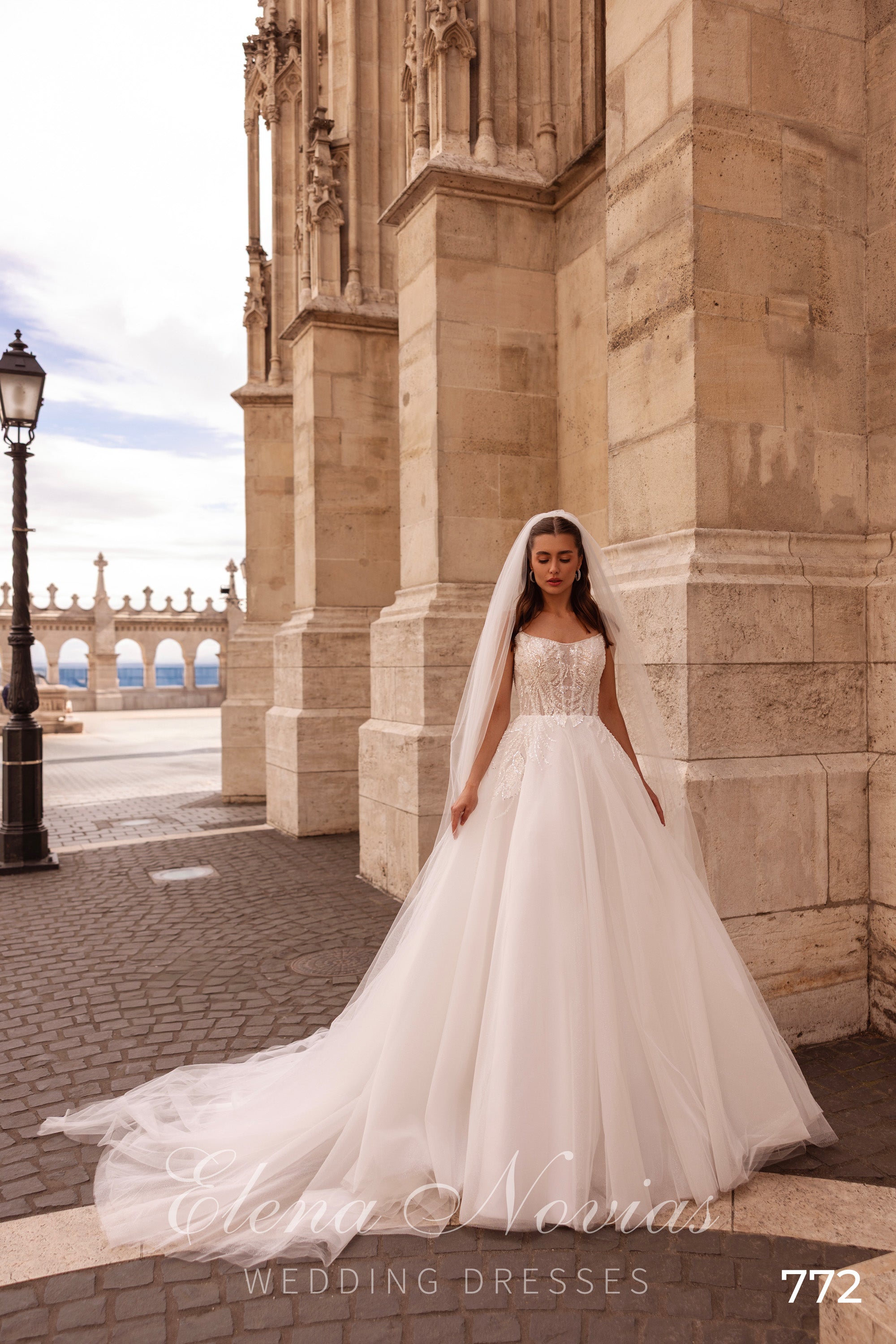 Sparkly Lace Tulle A-Line Wedding Dress with Spaghetti Straps