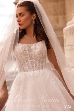 Sparkly Lace Tulle A-Line Wedding Dress with Spaghetti Straps