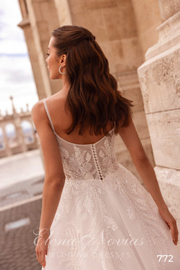 Sparkly Lace Tulle A-Line Wedding Dress with Spaghetti Straps