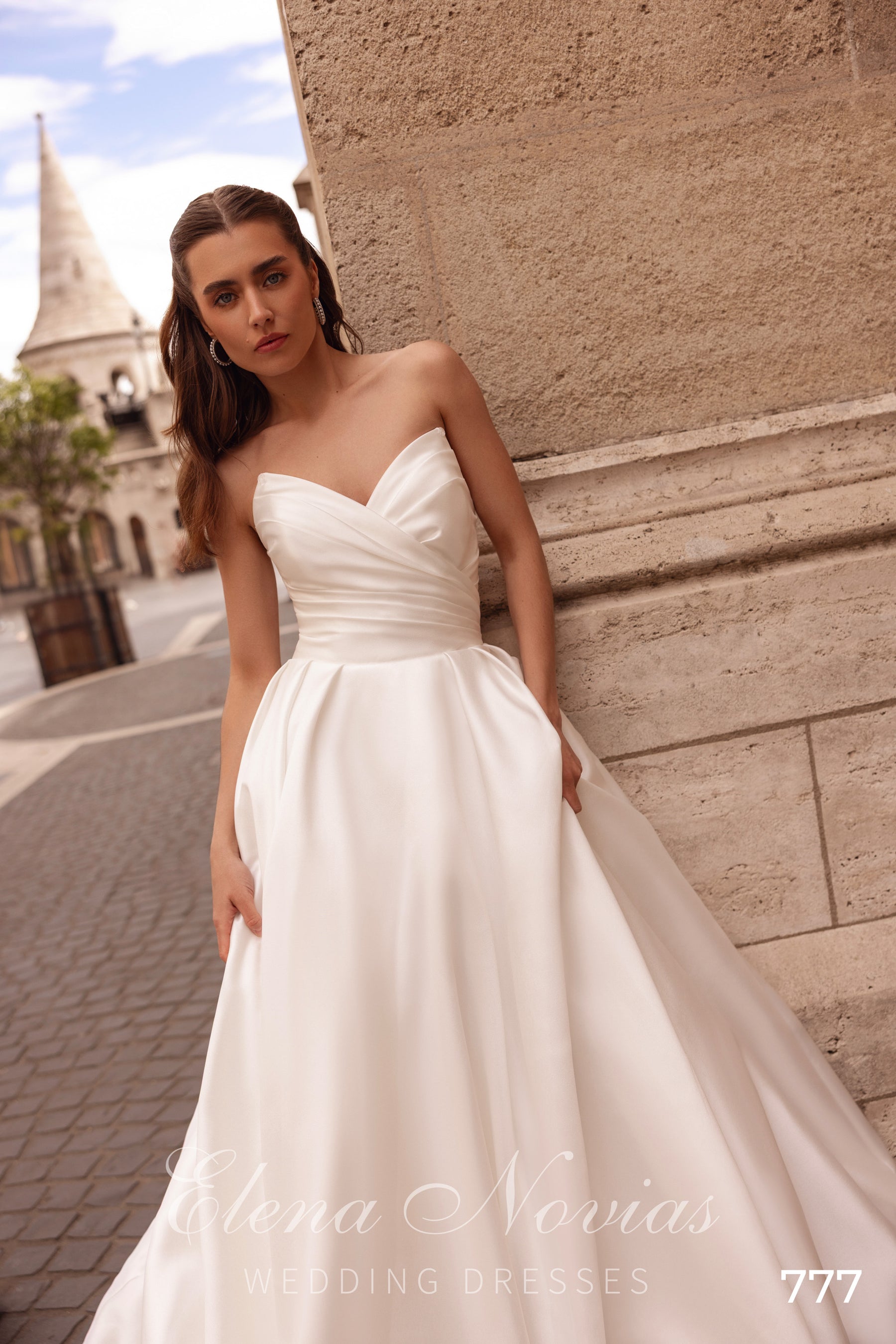 Off-the-Shoulder Satin A-Line Wedding Dress with Draped Bodice