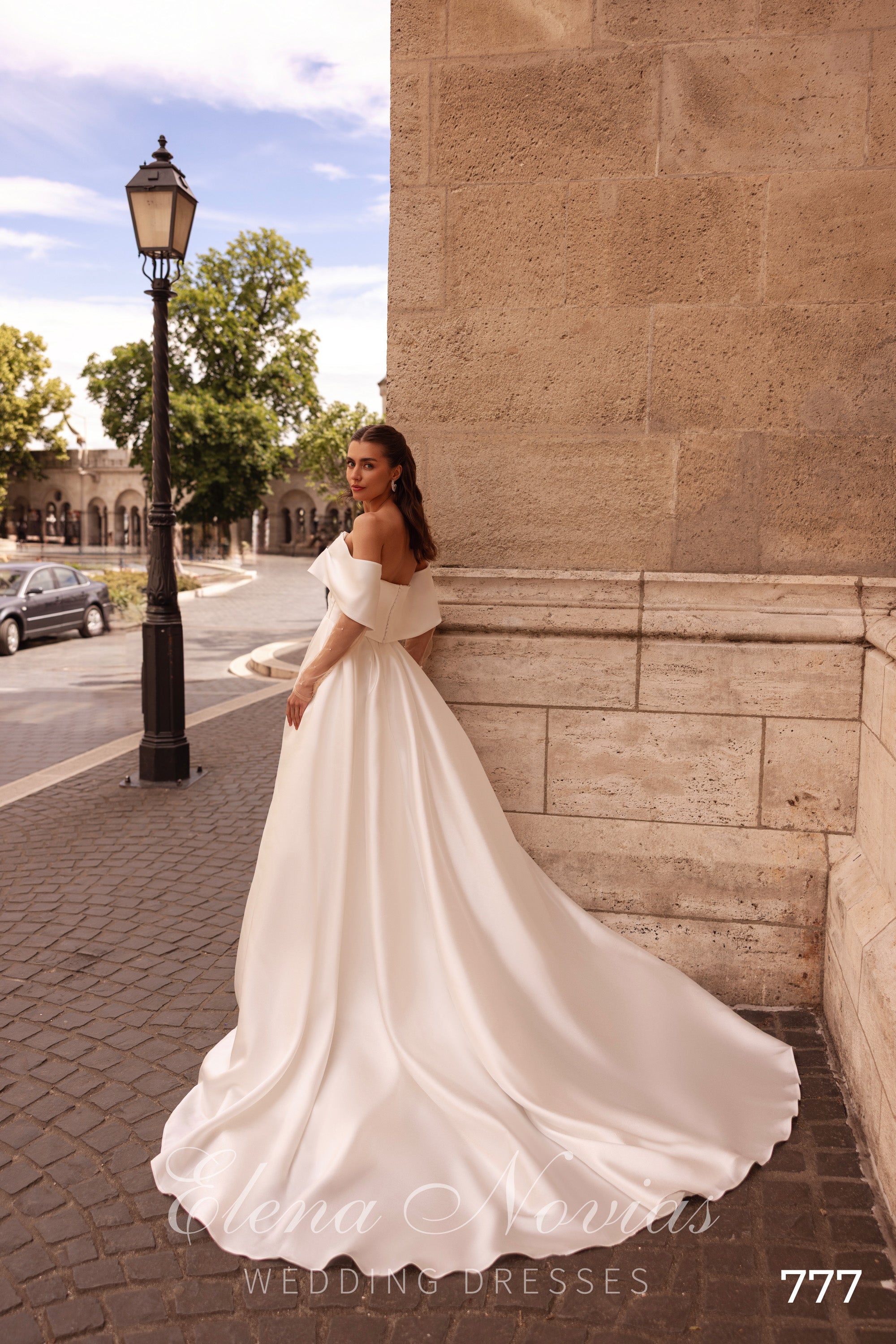Off-the-Shoulder Satin A-Line Wedding Dress with Draped Bodice