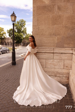 Off-the-Shoulder Satin A-Line Wedding Dress with Draped Bodice