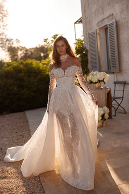 A-Line Wedding Dress with Detachable Lace Overskirt