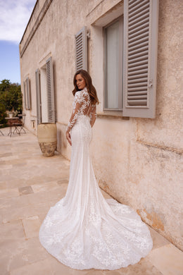 2-in-1 Sparkly Mermaid Wedding Dress with Lace Sleeves