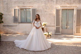 Sparkly A-Line Wedding Dress with Illusion Lace Sleeves