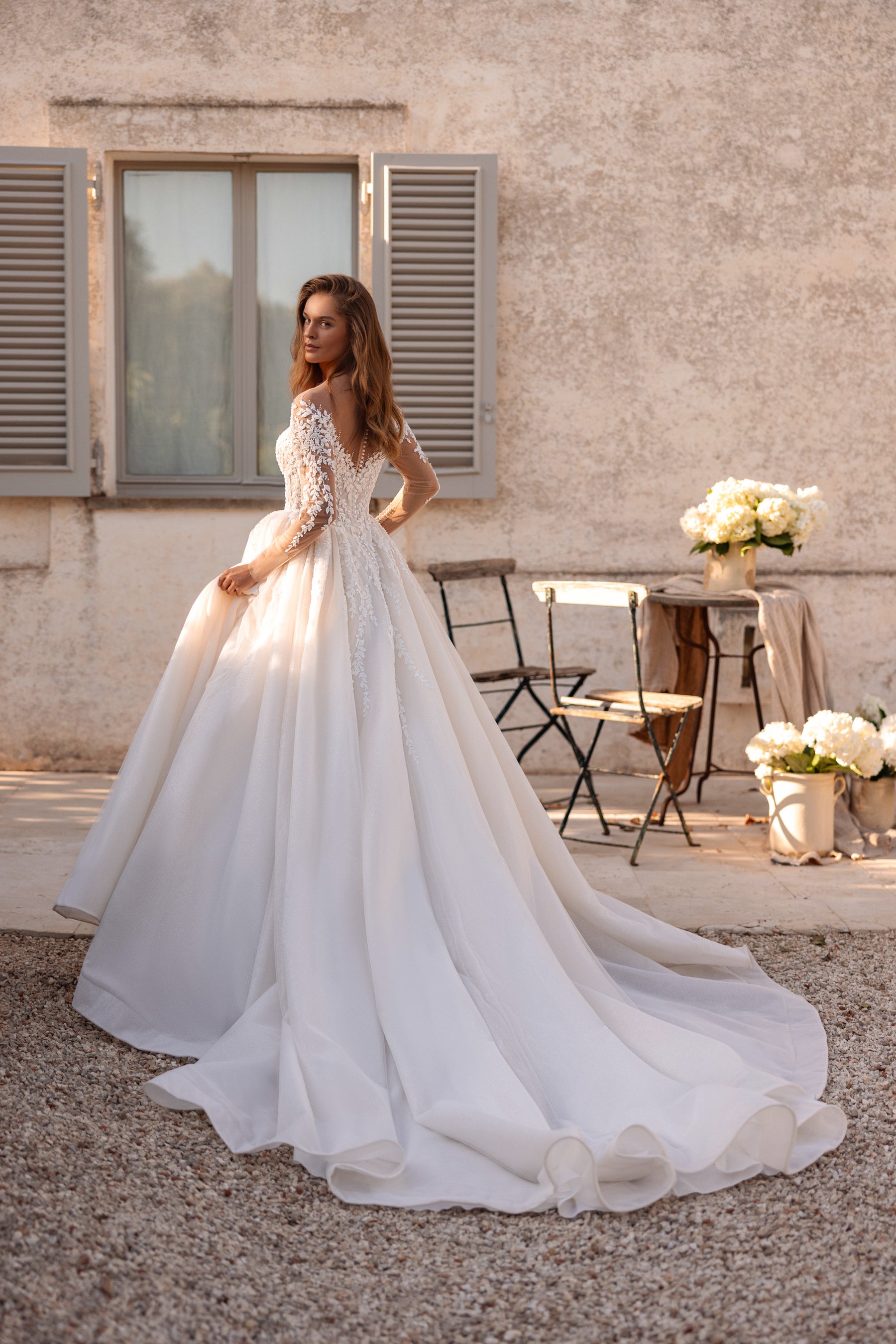 Sparkly A-Line Wedding Dress with Illusion Lace Sleeves