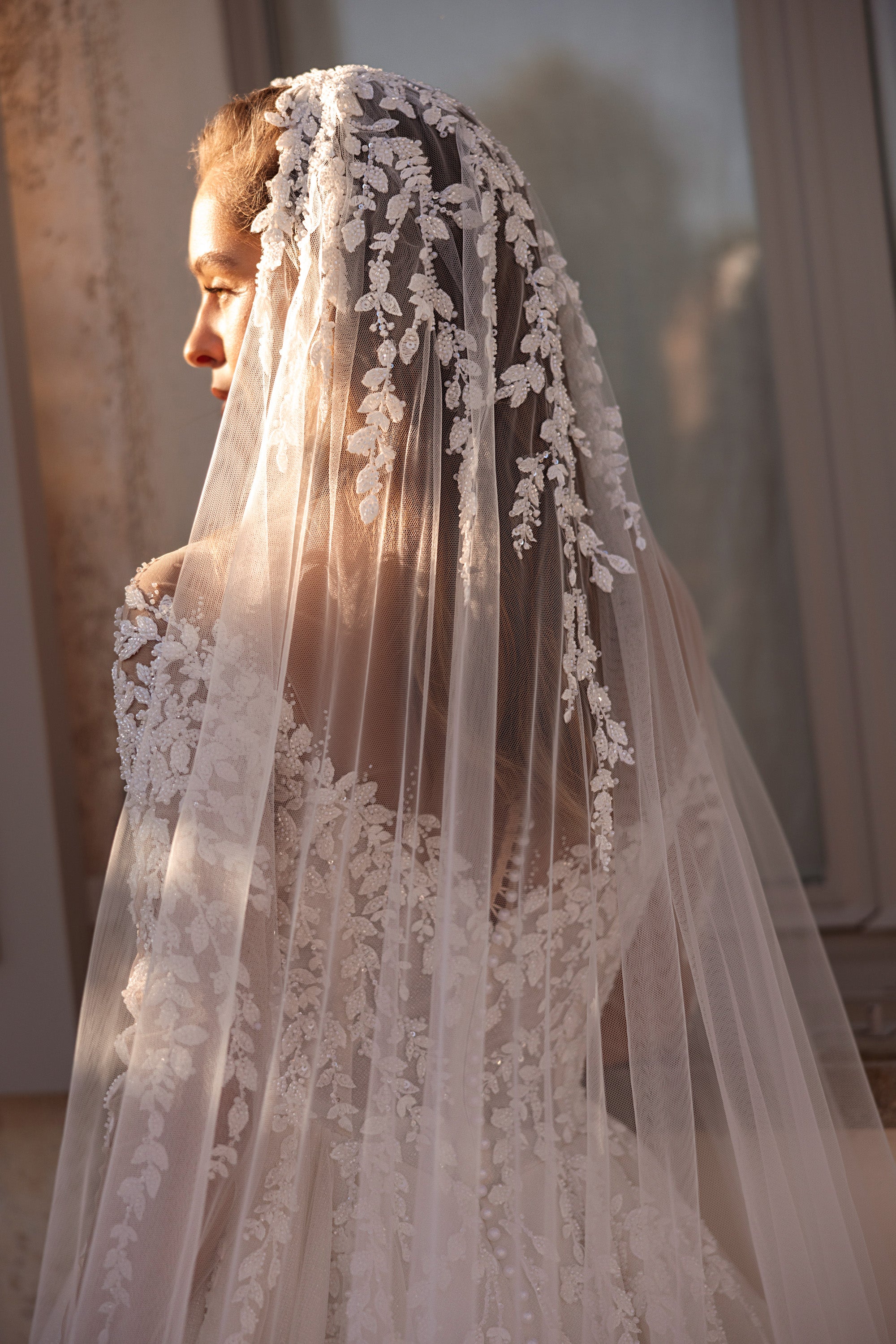 Sparkly A-Line Wedding Dress with Illusion Lace Sleeves