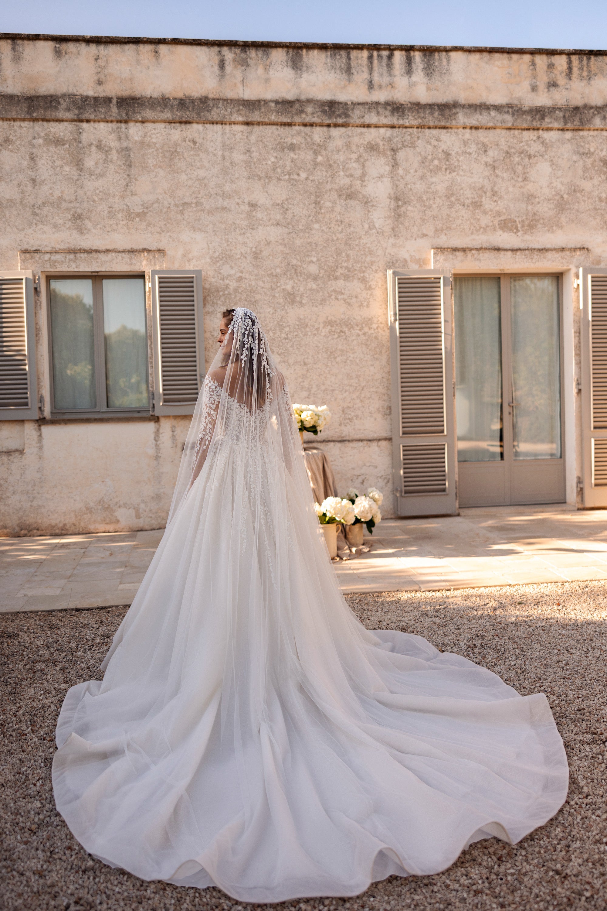Sparkly A-Line Wedding Dress with Illusion Lace Sleeves
