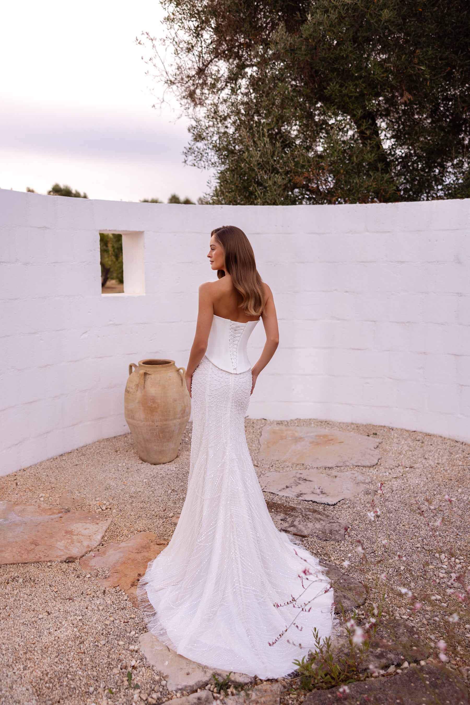 Strapless Beaded Mermaid Wedding Dress with Detachable Pearl Cape
