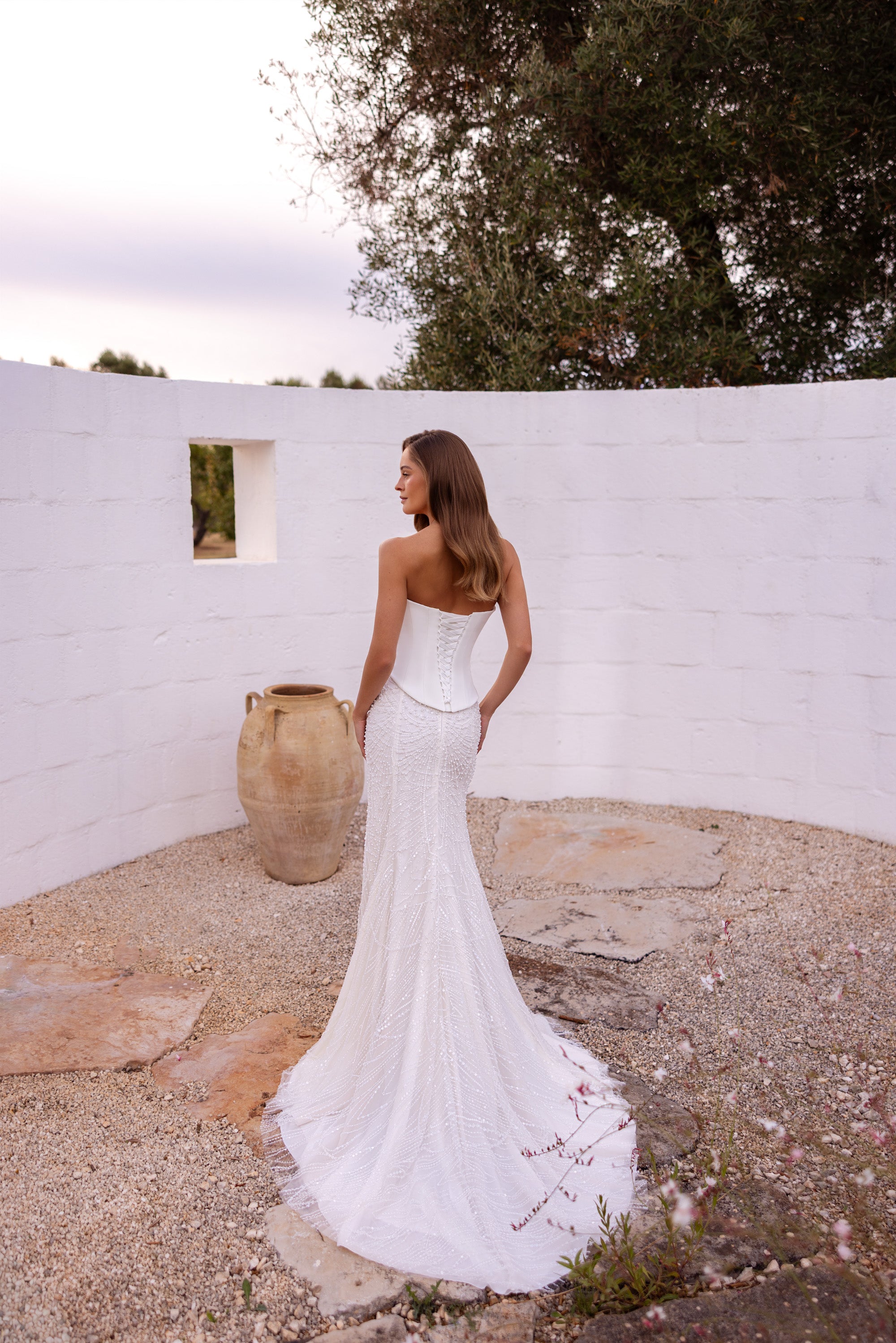 Strapless Beaded Mermaid Wedding Dress with Detachable Pearl Cape