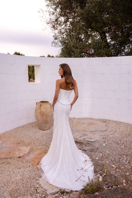 Strapless Beaded Mermaid Wedding Dress with Detachable Pearl Cape
