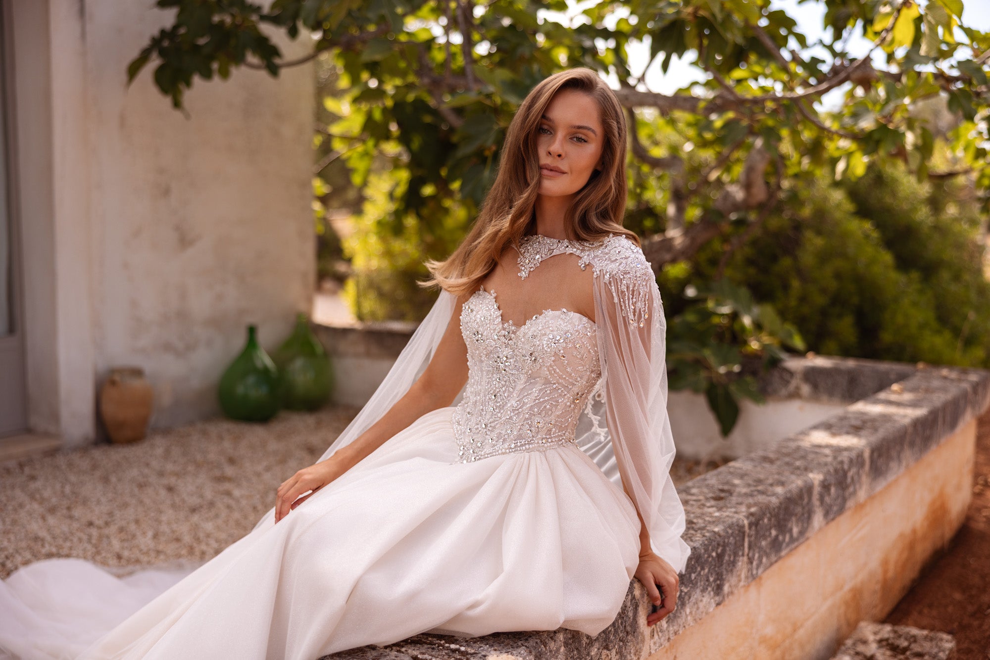 2-in-1 Sweetheart Beaded Ball Gown Wedding Dress with Detachable Cape