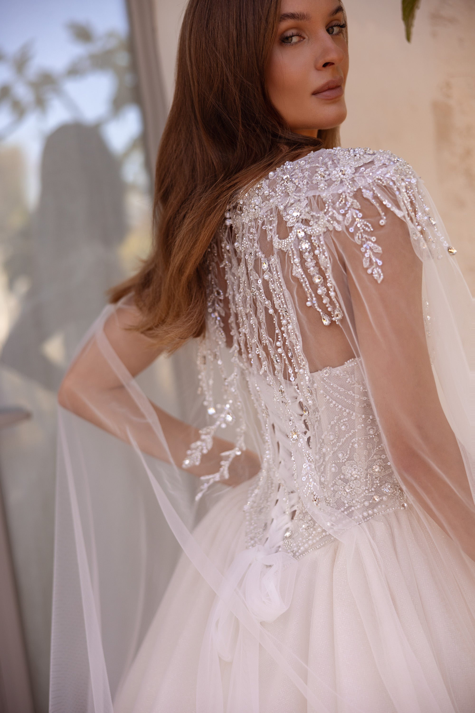 2-in-1 Sweetheart Beaded Ball Gown Wedding Dress with Detachable Cape