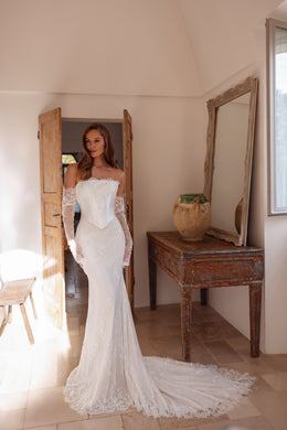 2-in-1 Strapless Lace Mermaid Wedding Dress with Detachable Sleeves