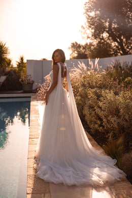 Sparkly Strapless Mini Wedding Dress with Detachable Tulle Overskirt
