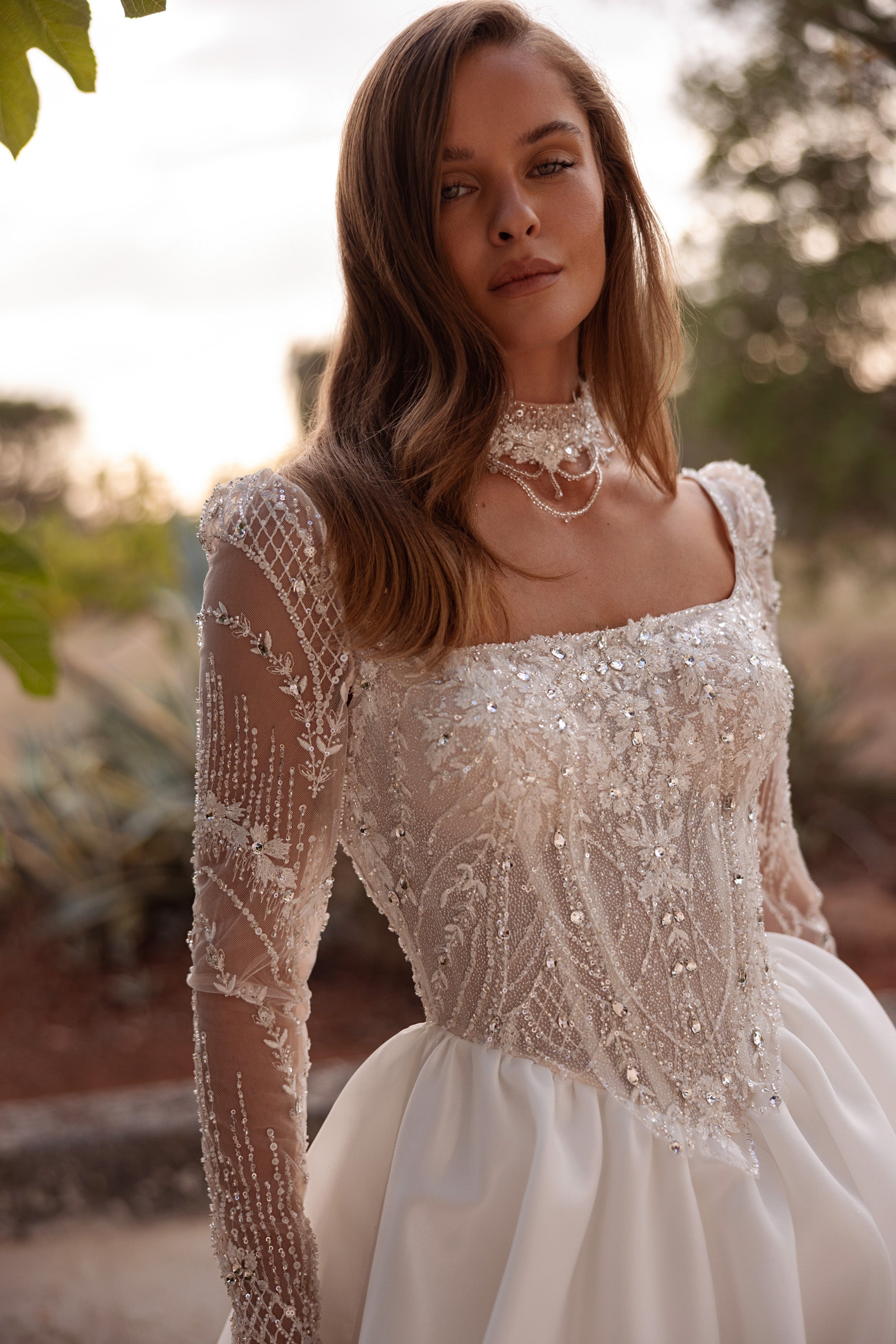 Mikado A-Line Wedding Dress with Detachable Illusion Sleeves