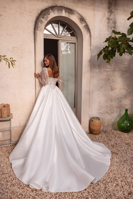 Mikado A-Line Wedding Dress with Detachable Illusion Sleeves