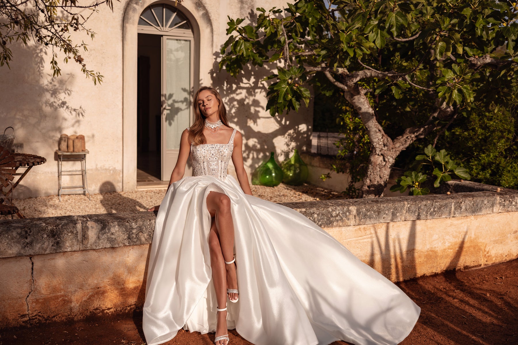 Mikado A-Line Wedding Dress with Detachable Illusion Sleeves