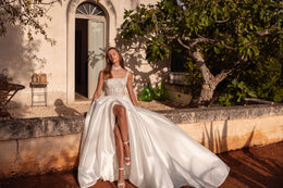 Mikado A-Line Wedding Dress with Detachable Illusion Sleeves