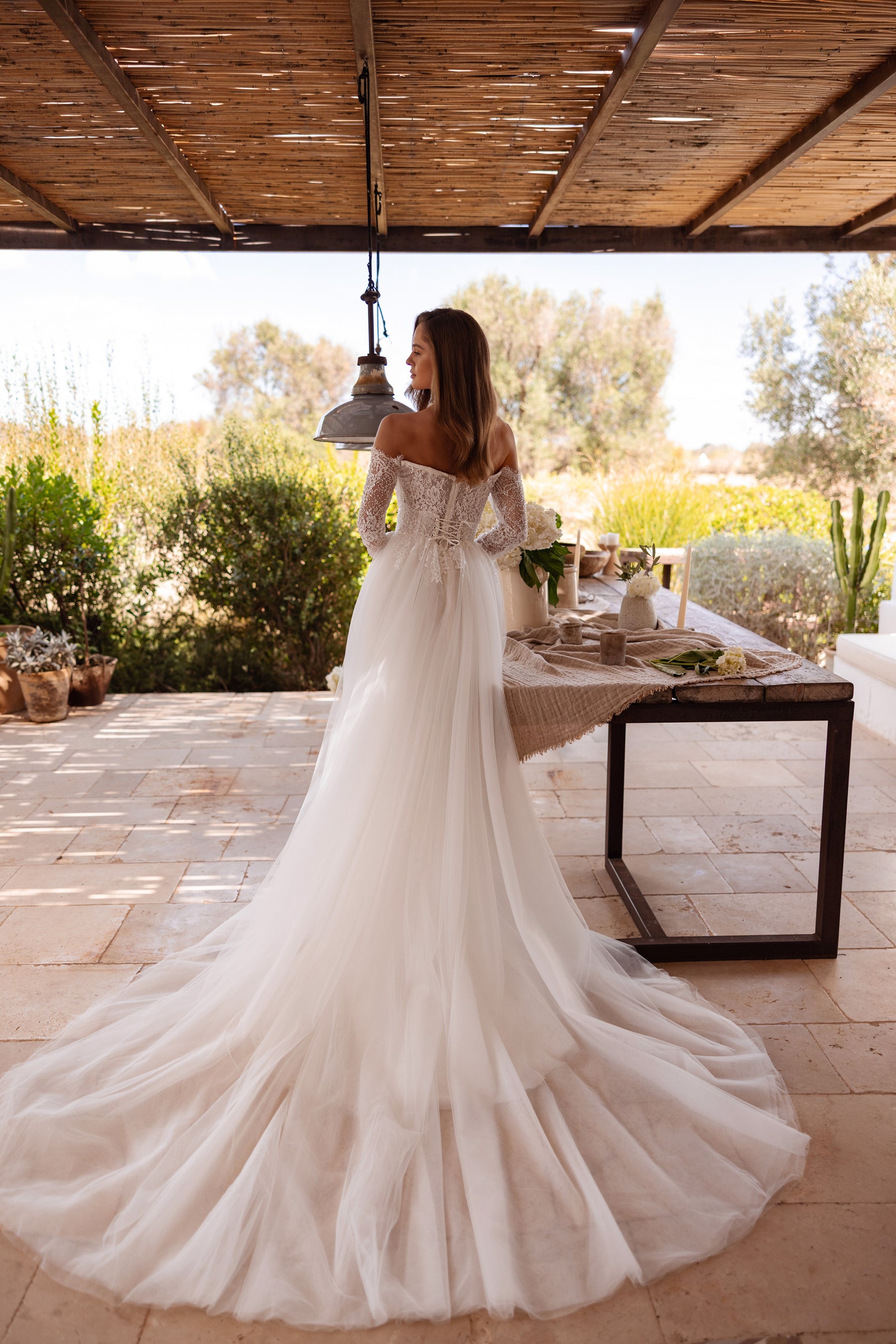 Sparkly Lace Mermaid Wedding Dress with Detachable Tulle Overskirt