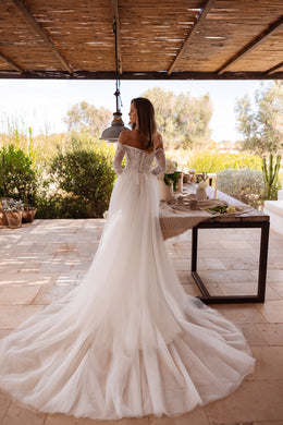 Sparkly Lace Mermaid Wedding Dress with Detachable Tulle Overskirt