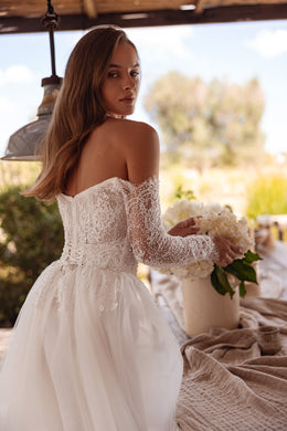 Sparkly Lace Mermaid Wedding Dress with Detachable Tulle Overskirt