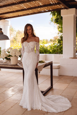 Sparkly Lace Mermaid Wedding Dress with Detachable Tulle Overskirt