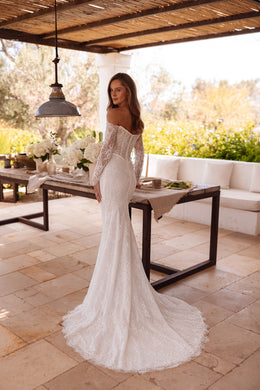 Sparkly Lace Mermaid Wedding Dress with Detachable Tulle Overskirt