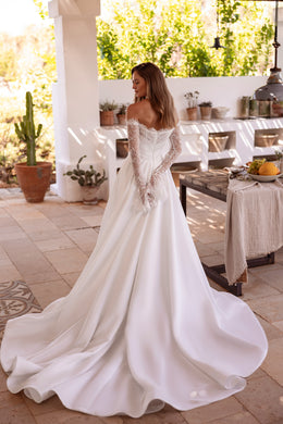 Off-the-Shoulder A-Line Wedding Dress with Lace Long Sleeves