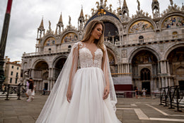 A-Line Wedding Dress with Illusion Neckline, Floral Lace and Slit