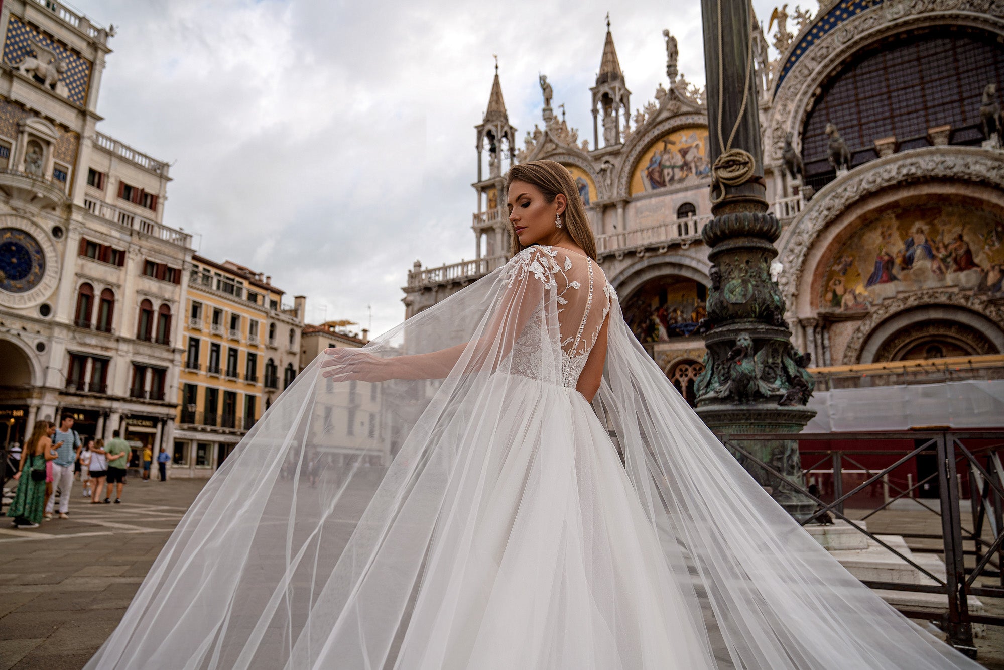 A-Line Wedding Dress with Illusion Neckline, Floral Lace and Slit