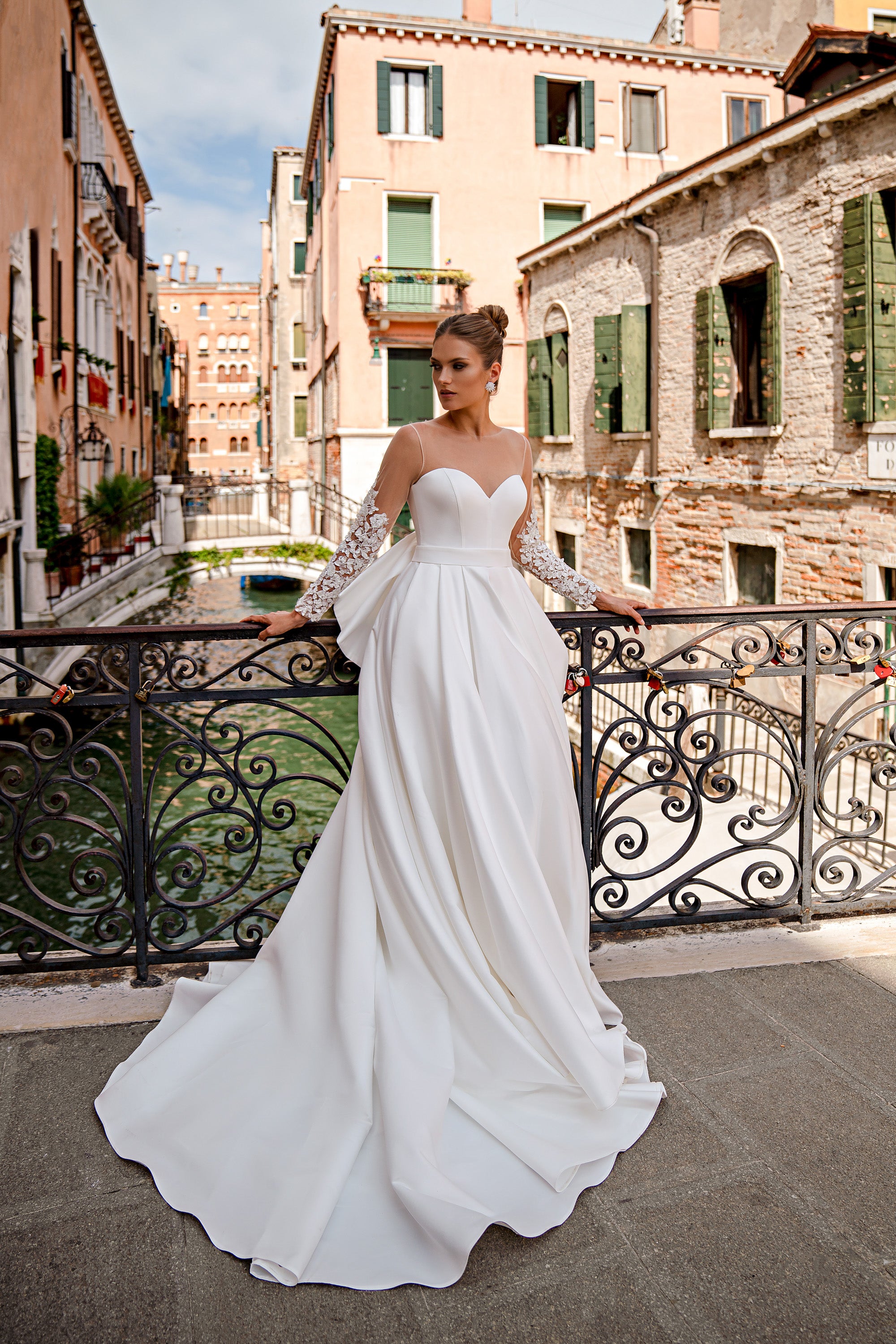 Ball Gown Wedding Dress with Illusion Lace Sleeves