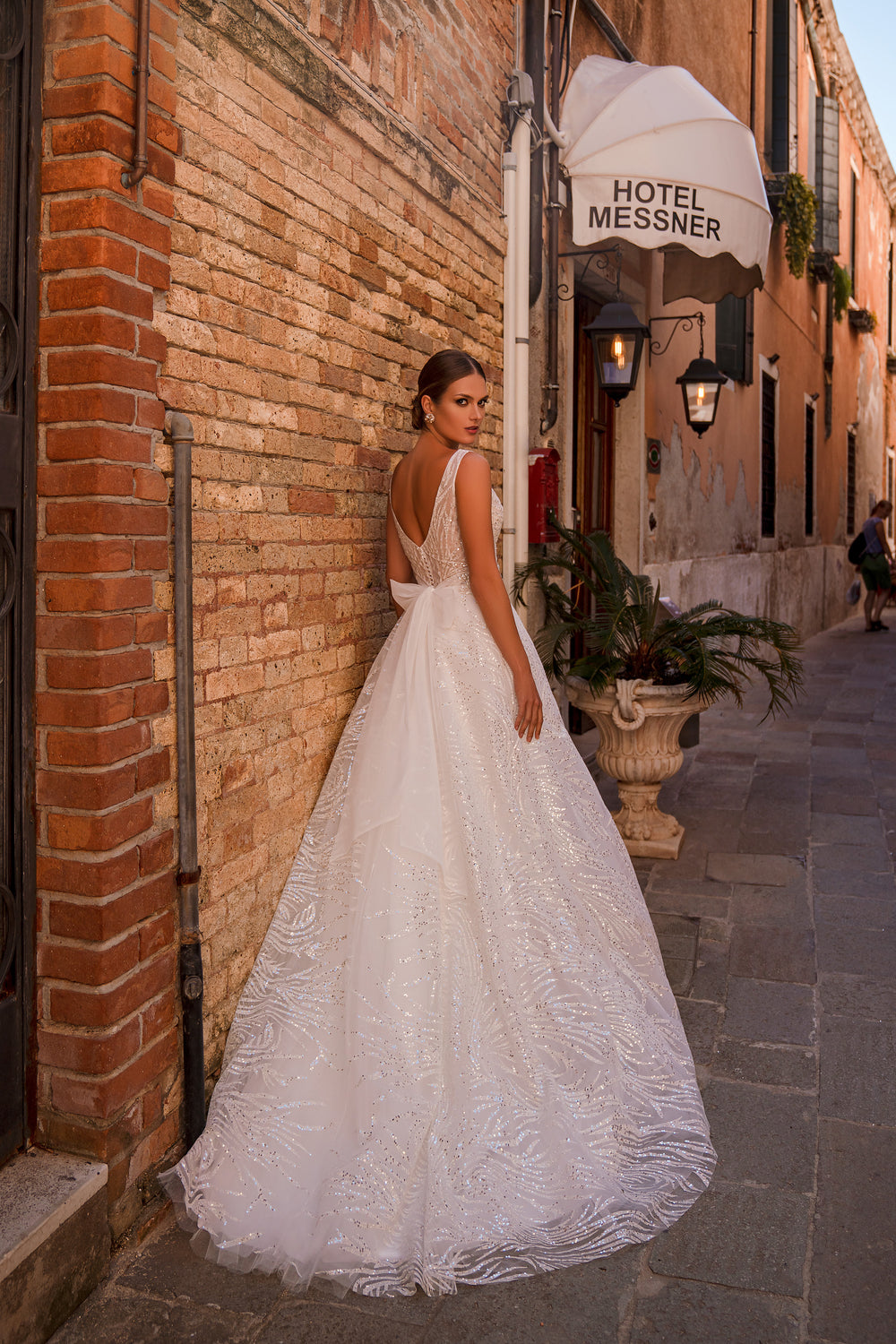 A-Line Wedding Dress with Deep V-Neck and Sequins