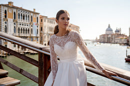 A-Line Wedding Dress with Beaded Illusion Sleeves